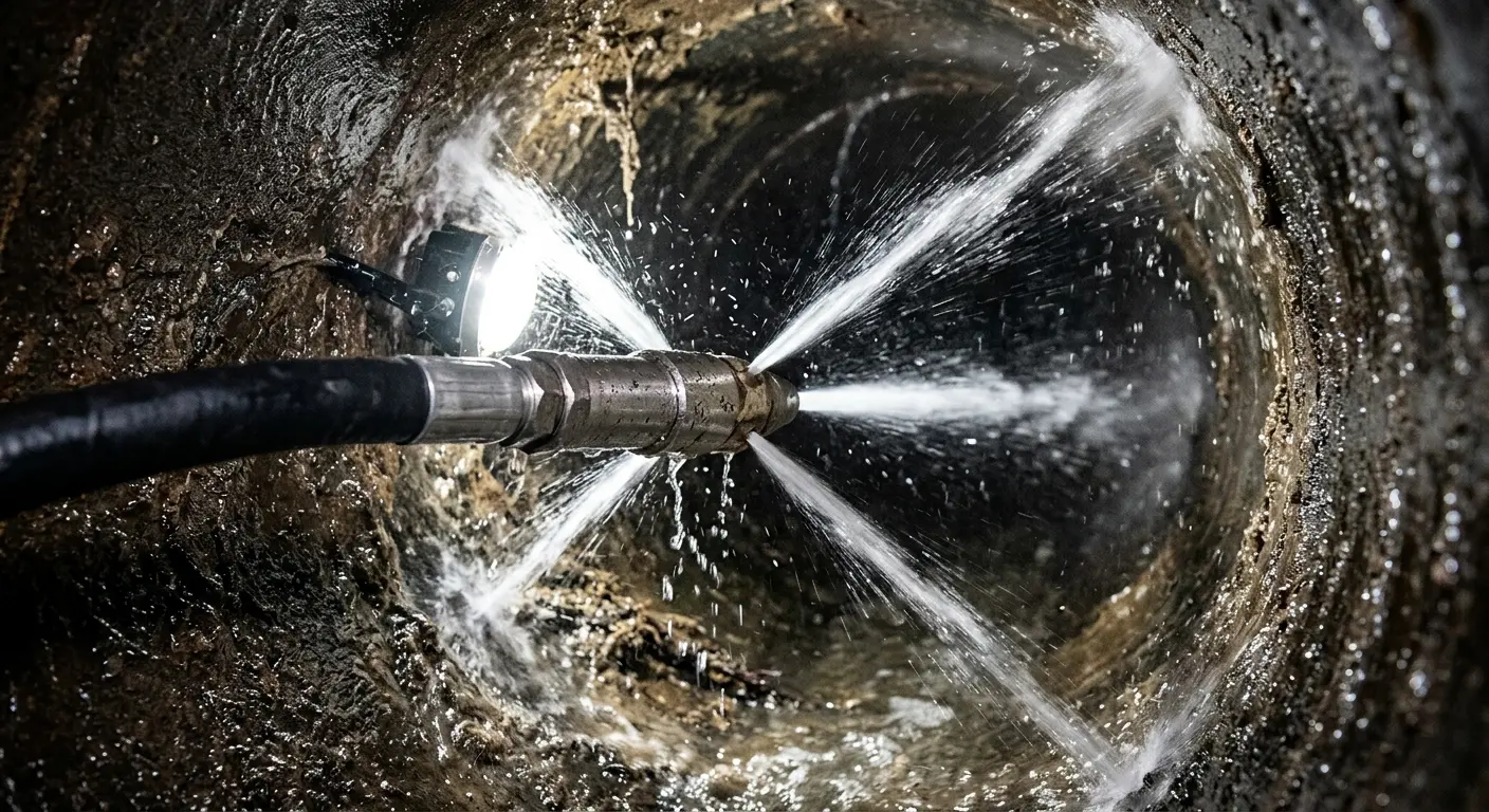 High-pressure hydro jetting nozzle cleaning sewer pipe for Storm Drain Cleaning in Washington
